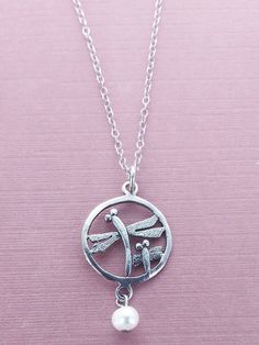 Double Encircled Dragonfly Necklace Living In The Moment, Living Life, Sterling Silver Pendant