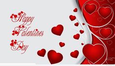 happy valentine's day card with hearts on red and white background, text reads happy valentine's day