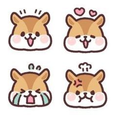 the stickers have different expressions on them, including an image of a corgi