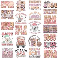 happy new year and merry new year stickers for scrapbook, album or t - shirt