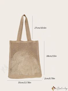 BirdinBag - Minimalist Hollow Out Crochet Bag - Spacious Tote for Women - Ideal for School & Travel Bag For School, Crochet Tote, Travel School, Crochet Bags, Brown Beige, Color Khaki, Womens Tote Bags, Crochet Bag, Outdoor Activities