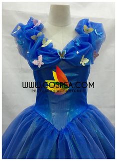 Cinderella Organza Tulle Ballgown With Extended Train Cosplay Costume - Cosrea Cosplay - Cinderella's classic ballgown from Live Action movie in a custom madeOrganza Tulle fabric.Ruffle tiered shoulder drape with butterfly brooches.Multi-layer dress body with soft Satin lining and a extended ... Tulle Ballgown, Professional Costumes, Live Action Movie, Lace Tie, Princess Cinderella, Action Movie, Cosplay Shoes, Cosplay Props, Body Dress