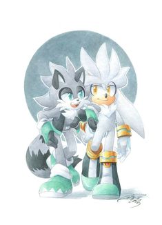 two sonic and tails are standing next to each other