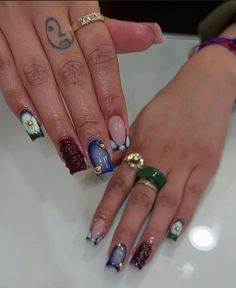 Short Junk Nail Designs, Mismatched Nail Art, Classy Nail Art, Cute Toe Nails, Drip Nails, Nails Now