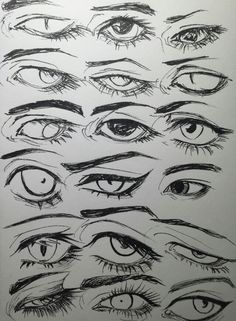 a bunch of different types of eyes drawn in pencil on white paper with black ink