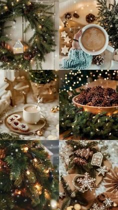 christmas collage with coffee and cookies