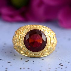 Red Ruby Ring, Engagement Ring, 18K Vermeil Ring, Good Fortune Ring, Boho Ring, July Birthstone Ring, Promise Ring, Valentine's Day Gift Welcome to My shop We provide the Excellent quality Jewelry to our Customers. Customer satisfaction is our first priority. Vintage brass ring with beautiful design. Handmade Items Product:- Ring Material:- Brass, 925 Sterling Silver Gemstone:- Garnet We have 925 Sterling silver rings in all size for both men and women. We always use precious and semi precious gemstone for making jewelry. If you have any design in your mind so please let us know we will try our best to made it( For customization Making charges will apply). we give fast delivery service. If you have any questions or problem please contact us :- (naruto100798@gmail.com) Thank you. Gold Rings With Gemstone Accents For Gift, Gold Heirloom Ruby Ring With Gemstone Accents, Heirloom Gold Ruby Ring With Gemstone Accents, Gold Ruby Signet Ring As Gift, Gold Rings With Gemstone Accents And Round Stone, Formal Gold Ruby Ring With Round Stone, Gold Garnet Birthstone Ring, Yellow Gold Dome Ring With Gemstone For Gift, Gift Yellow Gold Ruby Ring With Gemstone Accents