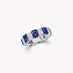 Discover our Emerald Cut Eternity Band in Sapphire and Diamond from the Wedding Band Collection at Graff. Emerald Cut Eternity Band, Rare Diamonds, Sapphire Jewellery, Classic Diamond Ring, Round Diamonds Wedding Band, Rare Diamond, Diamond Earrings Studs Round, Pave Diamond Band, White Diamond Ring