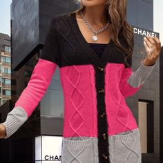 Women’s Lavishly Paris Beautiful Multicolored Versatile Open Front (With Functional Buttons)Cardigan Sweater. Comfortable, Super Soft And Cozy Mid Length And Soft Composition: 5% Spandex, 95% Polyester. One Size. Slight Stretch. Great Fit For Sizes 4-8 Color Block Cardigan For Winter, Pink Patchwork Cardigan For Fall, Fall Patchwork Pink Cardigan, Winter Pink Patchwork Cardigan, Pink Patchwork Cardigan For Winter, Winter Color Block Cardigan For Workwear, Winter Color Block Cardigan For Work, Fall Patchwork V-neck Outerwear, V-neck Color Block Outerwear For Fall