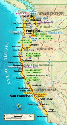 a map of the state of california with cities and towns on it's borders