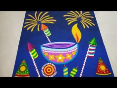 this is an image of a colorful painting on the ground with fireworks and candy canes