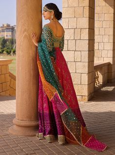 Indian Designer Stone Work Mehndi Lehenga Choli Chicken Kari Lehenga, Yellow Choli, Mehndi Lehenga, Sharara Design, Mendhi Outfit, Lehenga Choli Designer, Mukesh Work, Pink Sharara, Casual Bridal Dress