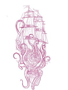 an octopus and ship tattoo design