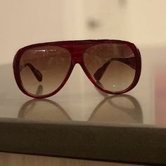 Dita Copious Red Oversized Sunglasses. Very Good Condition- Tiny Surface Scratches On Arm. Do Not Have Original Case. Dita Sunglasses, Black Gold Sunglasses, Black Museum, Frameless Sunglasses, Velvet Jeans, Christian Louboutin So Kate, So Kate, Gradient Sunglasses, Tinted Sunglasses