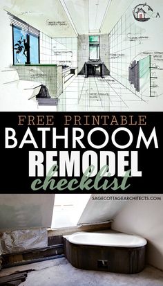 the free printable bathroom remodel checklist is shown in black and white