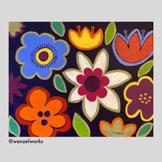 a painting of flowers on a black background