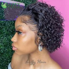 Get ready to rock this Pixie Cut Short Curly HD Lace Front Wig! Made with Brazilian Human Hair, this Remy Quality hand-tied wig is perfect for women who love low maintenance hairstyles. With baby hair and a free-part wig parting, you can style it any way you like! #CurlyHair #LuffyWig #ShortHairDontCare #PixieCut #BrazilianHair #HumanHairWig 🌟💇‍♀️🔥 Bob Riccio, Kort Bob, Short Curly Pixie, Afro Dance, Curly Pixie Cuts, Curly Bob Wigs, Cheap Human Hair, Natural Wigs, Curly Hair Wig