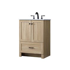 a bathroom vanity with two faucets on the top and one sink under it