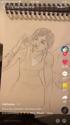 a drawing of a woman is shown on the phone screen