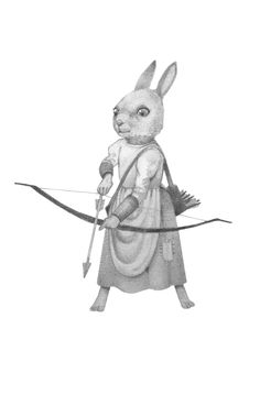 a drawing of a rabbit holding a bow and arrow