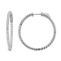 "Accentuated with cubic zirconia stones on both inside and out, these sterling silver wavy hoop earrings enchant from every angle. Accentuated with cubic zirconia stones on both inside and out, these sterling silver wavy hoop earrings enchant from every angle. Length: 1.35"" Closures: easy push tab Metal: sterling silver Plating: rhodium Finish: polished Packaging: boxed Additional details: nickel freeSTONE DETAILS Stone type: cubic zirconia Total weight: 3 ct. Shape: round Setting: prong Size: Fine Jewelry Diamond Hoop Earrings With Sparkling Stones, Diamond Hoop Earrings With Sparkling Stones, Bootie Sandals, Small Accessories, Tie And Pocket Square, Jewelry Earrings Hoops, Watches Jewelry, Silver Hoop Earrings