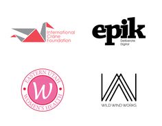 four different logos for the international foundation, which are designed in pink and grey colors