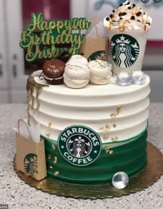 there is a starbucks cake on the table