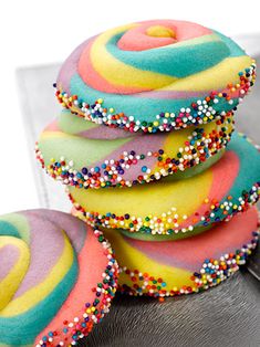 rainbow pinwheel cookies with sprinkles on top