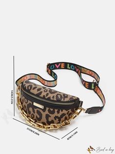 BirdinBag - Leopard Pattern Chain Waist Bag: Stylish Geometric Fanny Pack with Zipper Closure Trendy Multicolor Belt Bag, Trendy Bags With Zipper Closure, Zipper Fashion, Zippers Fashion, Bum Bag, Print Style, Leopard Pattern, Waist Bag, Fanny Pack