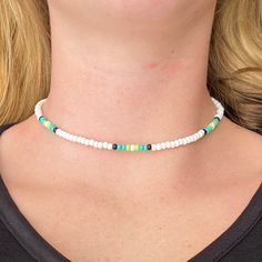 The Island Breeze beaded choker brings a fun splash of color to any outfit. With its vibrant teals and greens it makes the perfect statement piece to any summer look! All chokers are customizable to the size you need so please be sure to measure your neck where you want your choker to sit and order accordingly! This high quality beaded choker is beautiful worn on its own or layered. It is secured with a sterling silver lobster claw and made with glass beads that can stand the test of time, makin Bead Brackets, Western Jewelry Necklace, Beaded Chocker, Trendy Chokers, Island Breeze, Seed Bead Choker, Surf Jewelry, Preppy Jewelry, Necklace Trendy