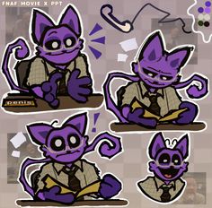 an image of a purple cat with different expressions