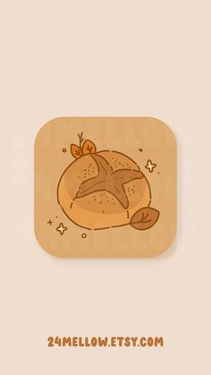 an app icon with a loaf of bread and starfish on the side, which reads 2 mellow etsy com