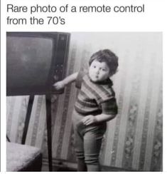 a little boy standing in front of a tv with the caption'o poza de pe vrnecad eran te