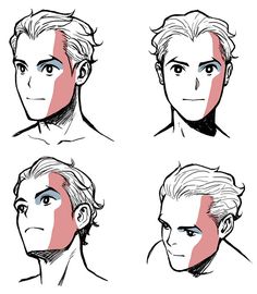 four different angles of the same person's face, with one being drawn to look like