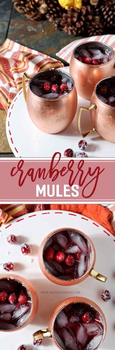 cranberry mules on a white plate with text overlay that says cranberry mules