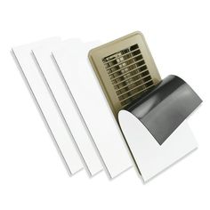 four pieces of white paper with a vent on top