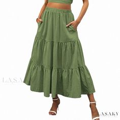 Lasaky - Chic Pleated A-Line Long Skirt with Elegant Draping and Pockets Long Beach Skirt, Skirt With Pleats, Long Flowy Skirt, Solid Skirt, Long Beach Dress, Womens Maxi Skirts, Summer Boho, Beach Skirt, Langer Rock