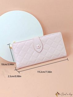 BirdinBag - Pink Argyle Stitch Long Wallet with Flower Embellishment Feminine Rectangular Wallet For Daily Use, Feminine Daily Use Rectangular Wallet, Pink Pattern, Chic Pink, Word Wrap, Leather Style, Long Wallet, Pink Fashion, Leather Fashion