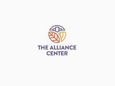 the alliance center logo is shown on a white background with blue, orange and yellow colors