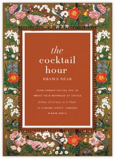 the cocktail hour poster with flowers and birds