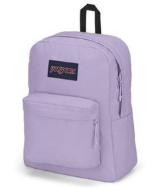 a purple backpack with the word jansport on it