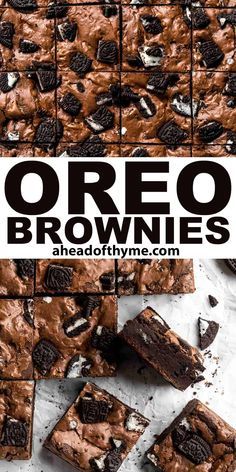 oreo brownies are cut into squares and stacked on top of each other with chocolate chips