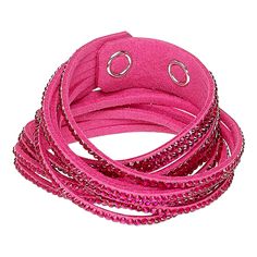 Multi-strand bracelets feature touchable faux suede bands embellished with boldly colored acrylic rhinestones. Snap closure offers adjustable style, as well as a secure finish. Colors, shapes and sizes may vary in each lot. The overall bracelet length measures 14 and 15 inches. Multi Strand Bracelet, Everyday Jewelry, Multi Strand, Faux Suede, Rhodium Plated, Hot Pink, Brass, Band, Pink