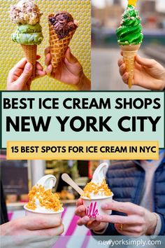 the best ice cream shops in new york city, usa with text overlaying