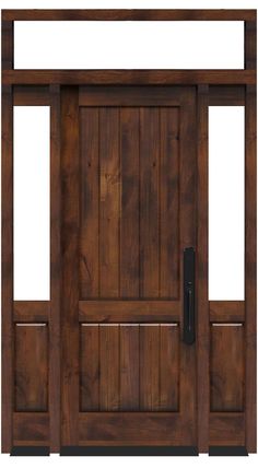 a wooden door with two side panels