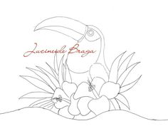 a drawing of a toucan and flowers with the words,'lucundi braga '