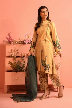 Nishat Linen PE23-125 Eid Al Fitr Summer Fitted Beige Lawn Suit With Digital Print, Elegant Unstitched Suit With Digital Print For Spring, Elegant Lawn Suit With Printed Motifs For Work, Festive Beige Lawn Suit With Digital Print, Elegant Workwear Lawn Suit With Printed Motifs, Elegant Spring Unstitched Suit With Digital Print, Festive Beige Digital Print Lawn Suit, Elegant Digital Print Sets For Workwear, Spring Workwear Lawn Suit With Long Sleeves