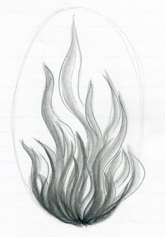 a drawing of an oval shaped object with flames coming out of the top and bottom