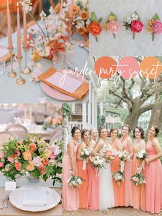 a collage of photos with flowers, candles and bridesmaid's dresses