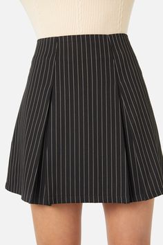 Pinstripe pleated skirt- retro & so cool, our abigail styles make for the perfect mix and match moments - cute box pleated style- mini length- high waisted - back invisible zipper closure - lined in a smooth polyester elastane blend- made of a polyester, cotton, elastane blend - available in black Product Code: PGFX275 Chic Accordion Pleats Skort Short Length, Chic Accordion Pleats Skort, Chic Accordion Pleated Short Mini Skirt, Chic Accordion Pleated Mini Skirt, Chic Accordion Pleats Mini Skirt, Chic Short Accordion Pleated Mini Skirt, Spring Striped Lined Skort, Striped Mini Length Fitted Skirt, Spring Striped Skort With Lined Skirt